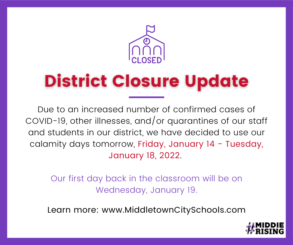 Middletown School District Closure Update flyer